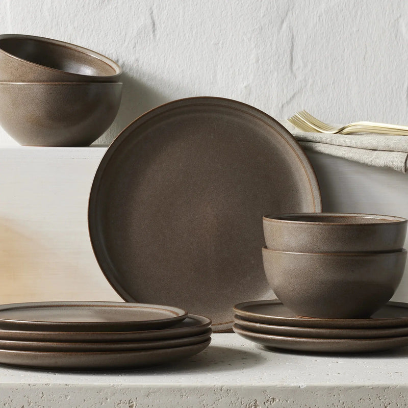 Better Homes and Gardens Banks Brown 12-Piece Stoneware Dinnerware Set - Puck's