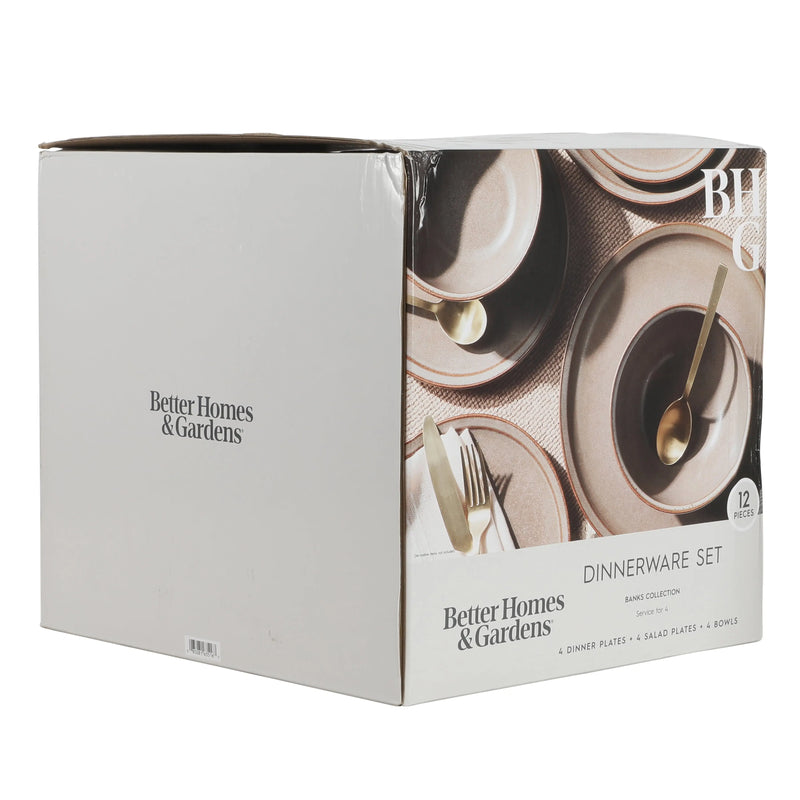 Better Homes and Gardens Banks Brown 12-Piece Stoneware Dinnerware Set - Puck's