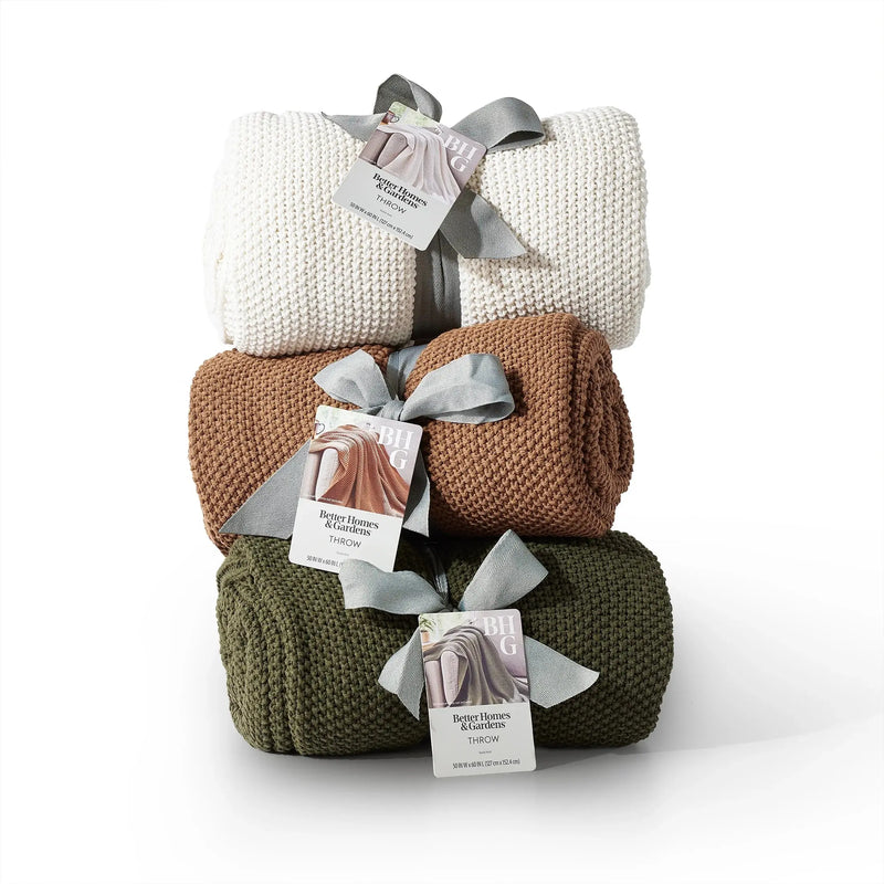 Better Homes and Gardens, Chunky Knit Deep Green Throw, Cotton-Blend, 50"X60", 2.3 LB, All Ages - Puck's