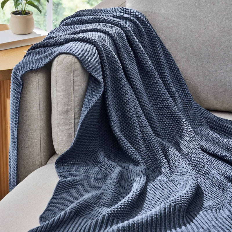 Better Homes and Gardens, Chunky Knit Indigo Throw, Cotton-Blend, 50"X60", 2.3 Lb, All Ages - Puck's