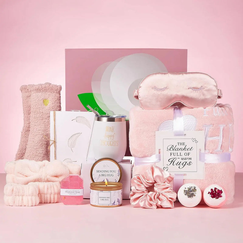 Birthday Gifts for Women, Get Well Soon Gifts for Women, Self Care Gifts for Women,10 Pcs Spa Gifts Basket with Luxury Flannel Blanket and Tumbler, Unique Valentine'S Day Gifts Idea for Women - Puck's