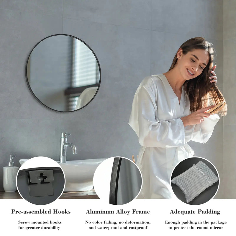 Black Circular Wall Mirror - Puck's