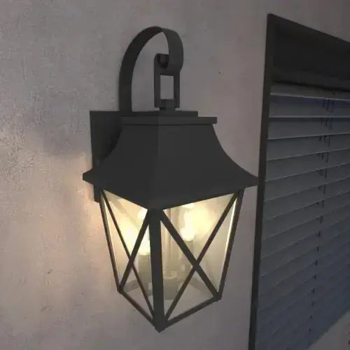 Black Outdoor Wall Light 2 Lights, Large Outdoor Modern Wall Light Fixtures, Industrial Porch Light Wall Mounted With Glass, Waterproof Farmhouse Exterior Light Lighting - Puck's
