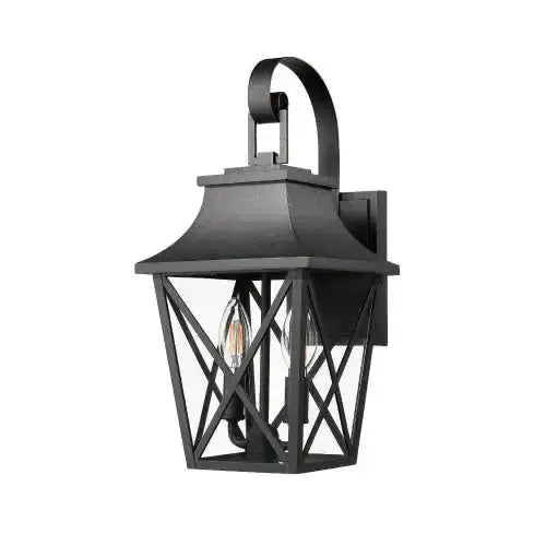 Black Outdoor Wall Light 2 Lights, Large Outdoor Modern Wall Light Fixtures, Industrial Porch Light Wall Mounted With Glass, Waterproof Farmhouse Exterior Light Lighting - Puck's