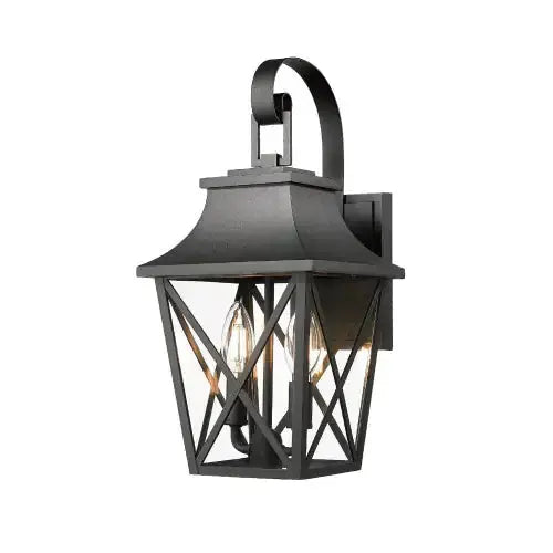 Black Outdoor Wall Light 2 Lights, Large Outdoor Modern Wall Light Fixtures, Industrial Porch Light Wall Mounted With Glass, Waterproof Farmhouse Exterior Light Lighting - Puck's