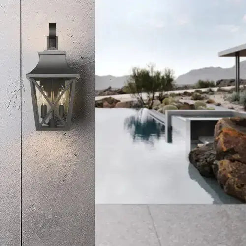 Black Outdoor Wall Light 2 Lights, Large Outdoor Modern Wall Light Fixtures, Industrial Porch Light Wall Mounted With Glass, Waterproof Farmhouse Exterior Light Lighting - Puck's