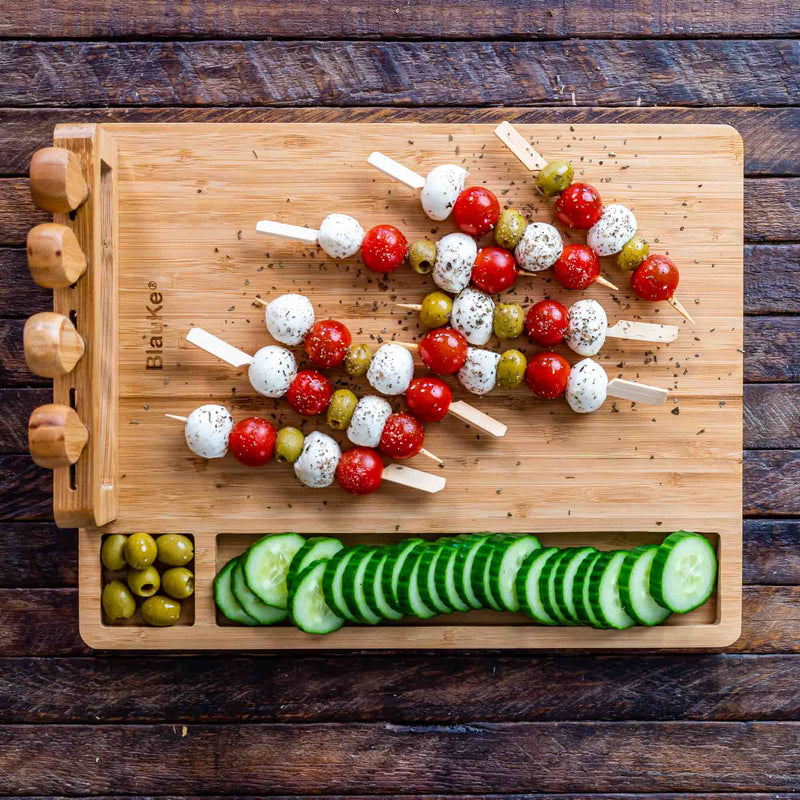 Bamboo Cheese Board and Knife Set - 14x11 inch Charcuterie Board with - Puck's
