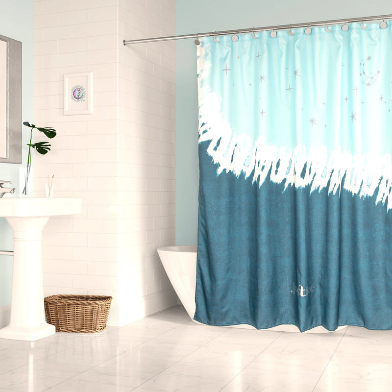 Blue Celestial Tie Dye Shower Curtain and Hooks Set, Microfiber - Puck's