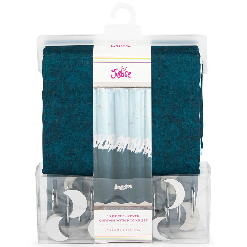 Blue Celestial Tie Dye Shower Curtain and Hooks Set, Microfiber - Puck's