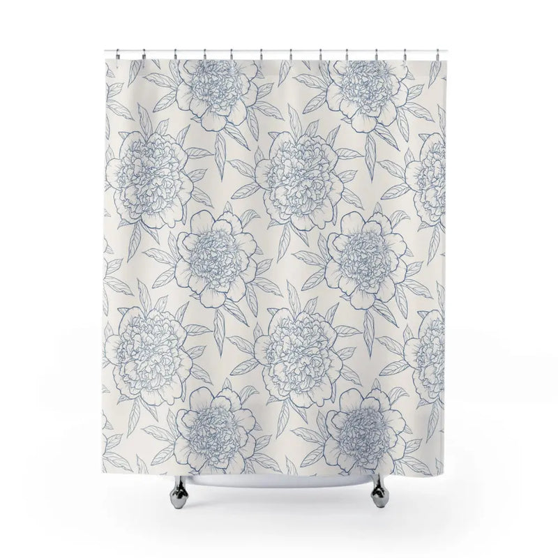 Blue Floral Outline Shower Curtain - Puck's