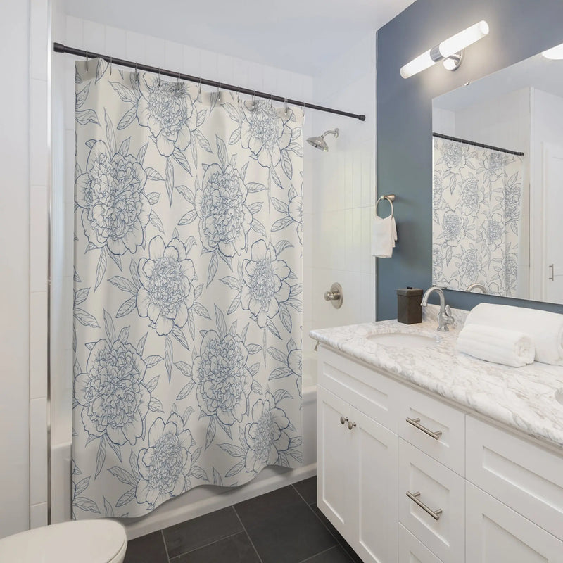Blue Floral Outline Shower Curtain - Puck's
