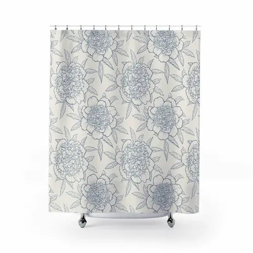 Blue Floral Outline Shower Curtain - Puck's