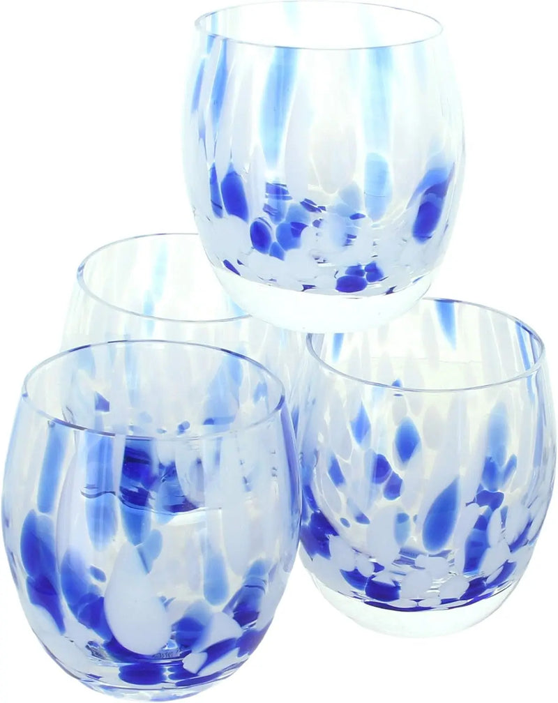 Blue Rose Polish Pottery Cobalt and Opal Confetti Juice Glass Set - Puck's