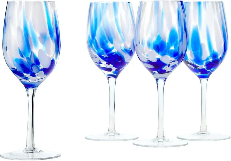 Blue Rose Polish Pottery Cobalt and Opal Confetti Wine Glass Set - Puck's