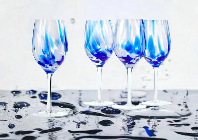 Blue Rose Polish Pottery Cobalt and Opal Confetti Wine Glass Set - Puck's