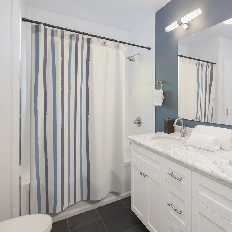 Blue Striped Shower Curtain - Puck's