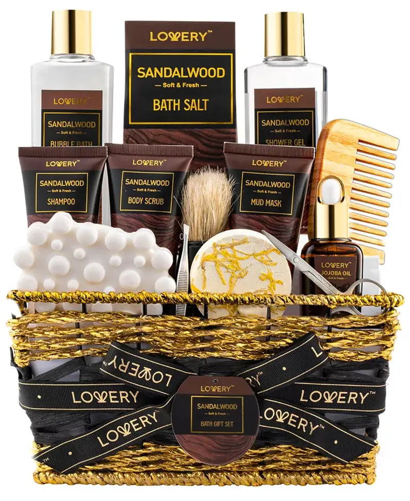 Body Care Gift Set, Sandalwood Bath Gift Set, Grooming Self Care Kit, 14 Piece - Puck's