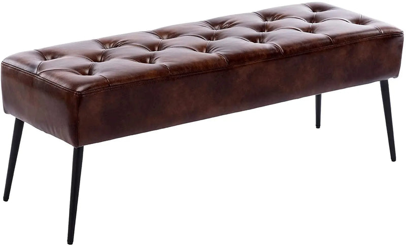 Button-Tufted Ottoman Bench, Upholstered Bedroom Benches Footrest Stool Dining Bench Leather Accent Bench for Entryway Dining Room Living Room Bedroom End of Bed, Dark Brown - Puck's