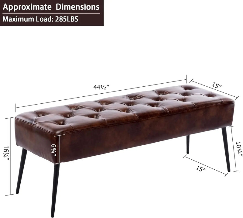 Button-Tufted Ottoman Bench, Upholstered Bedroom Benches Footrest Stool Dining Bench Leather Accent Bench for Entryway Dining Room Living Room Bedroom End of Bed, Dark Brown - Puck's