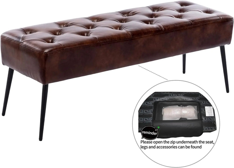 Button-Tufted Ottoman Bench, Upholstered Bedroom Benches Footrest Stool Dining Bench Leather Accent Bench for Entryway Dining Room Living Room Bedroom End of Bed, Dark Brown - Puck's