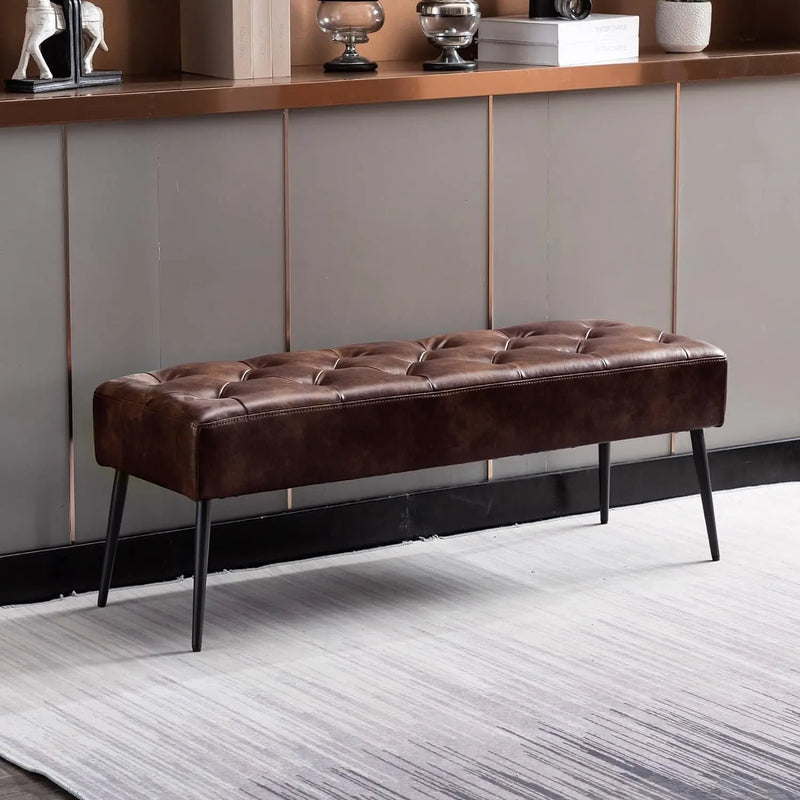 Button-Tufted Ottoman Bench, Upholstered Bedroom Benches Footrest Stool Dining Bench Leather Accent Bench for Entryway Dining Room Living Room Bedroom End of Bed, Dark Brown - Puck's