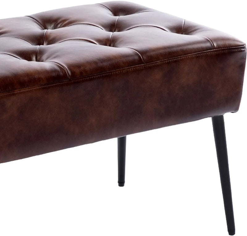 Button-Tufted Ottoman Bench, Upholstered Bedroom Benches Footrest Stool Dining Bench Leather Accent Bench for Entryway Dining Room Living Room Bedroom End of Bed, Dark Brown - Puck's