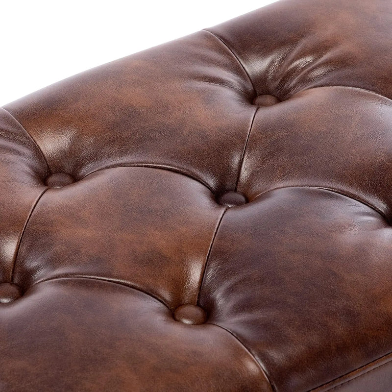 Button-Tufted Ottoman Bench, Upholstered Bedroom Benches Footrest Stool Dining Bench Leather Accent Bench for Entryway Dining Room Living Room Bedroom End of Bed, Dark Brown - Puck's