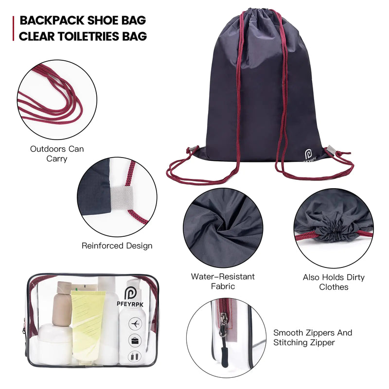 Lightweight Compression Packing Cubes for Suitcases, Compressible Expandable Travel Packing Organizer with Clear Toiletries and Backpack Bag, Travel Essentials for Carry on Luggage 7 Set Black/brownish Red - Puck's