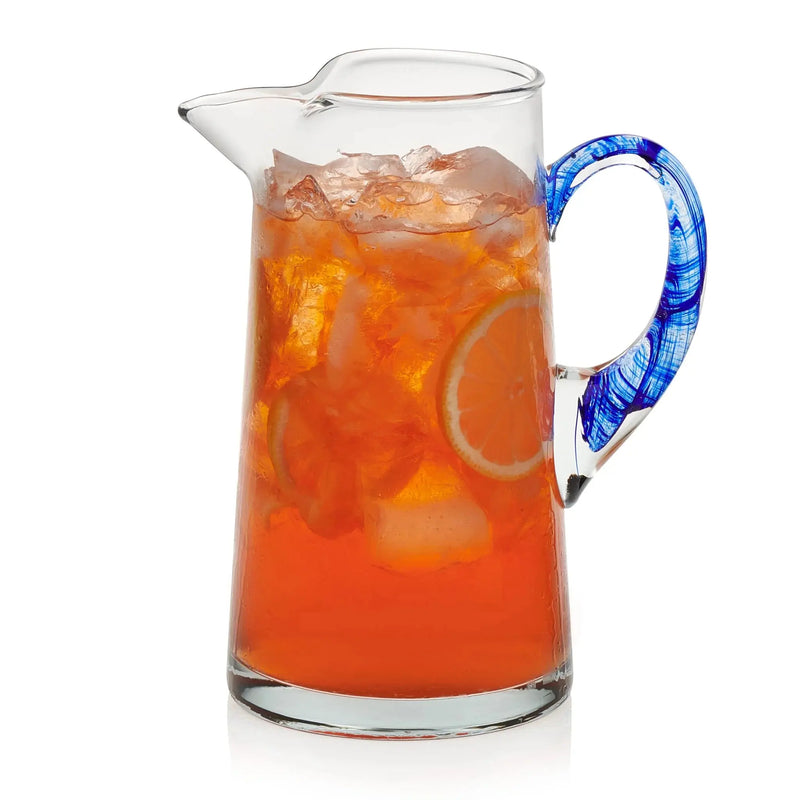 Cabos Blue-Handled Glass Pitcher, 90-Ounce - Puck's