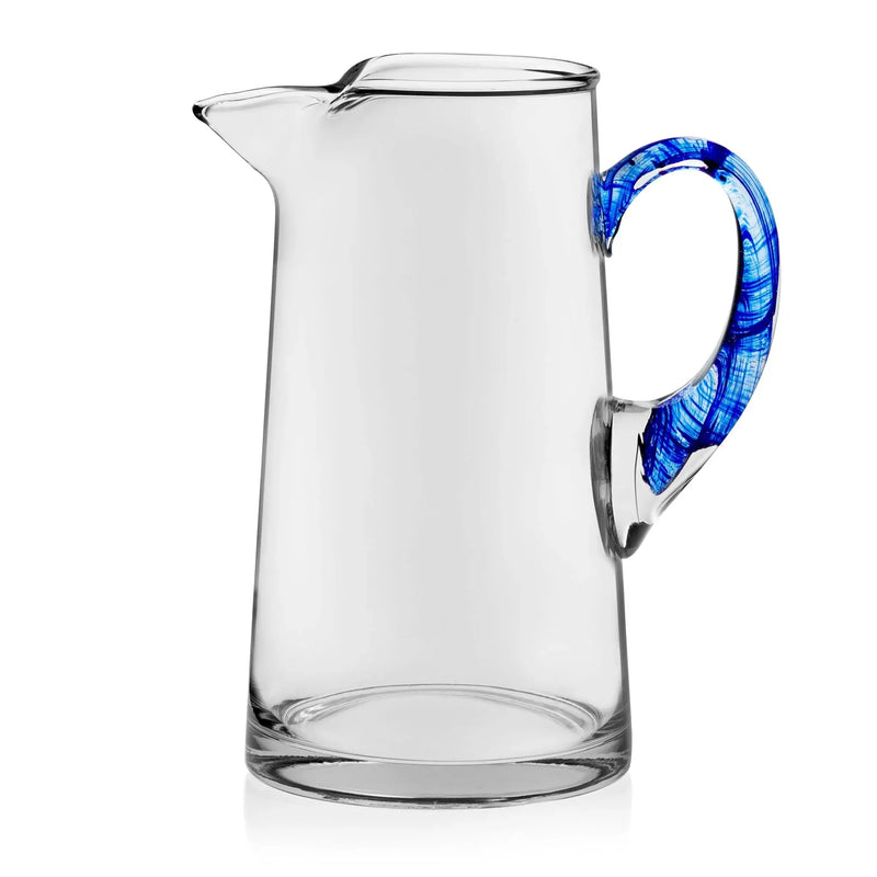 Cabos Blue-Handled Glass Pitcher, 90-Ounce - Puck's