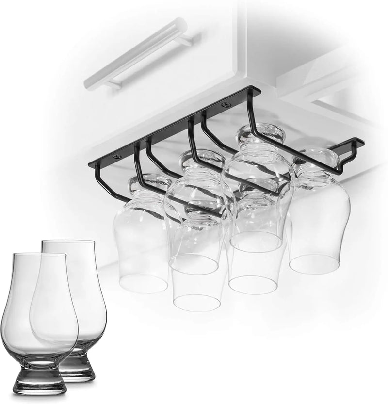 Cairncradle Whiskey Glass Rack - under Cabinet Whisky Tasting Glasses Holder Storage Hanger Metal Organizer for Bar Kitchen (3 across X 2 Deep, Matte Black) - Puck's