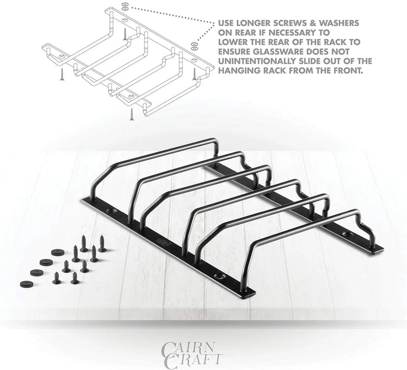Cairncradle Whiskey Glass Rack - under Cabinet Whisky Tasting Glasses Holder Storage Hanger Metal Organizer for Bar Kitchen (3 across X 2 Deep, Matte Black) - Puck's