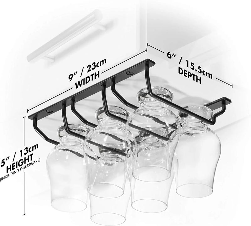 Cairncradle Whiskey Glass Rack - under Cabinet Whisky Tasting Glasses Holder Storage Hanger Metal Organizer for Bar Kitchen (3 across X 2 Deep, Matte Black) - Puck's