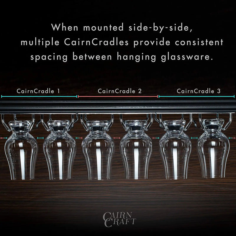 Cairncradle Whiskey Glass Rack - under Cabinet Whisky Tasting Glasses Holder Storage Hanger Metal Organizer for Bar Kitchen (3 across X 2 Deep, Matte Black) - Puck's