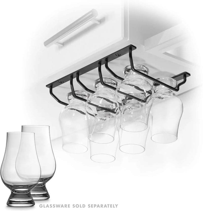 Cairncradle Whiskey Glass Rack - under Cabinet Whisky Tasting Glasses Holder Storage Hanger Metal Organizer for Bar Kitchen (3 across X 2 Deep, Matte Black) - Puck's