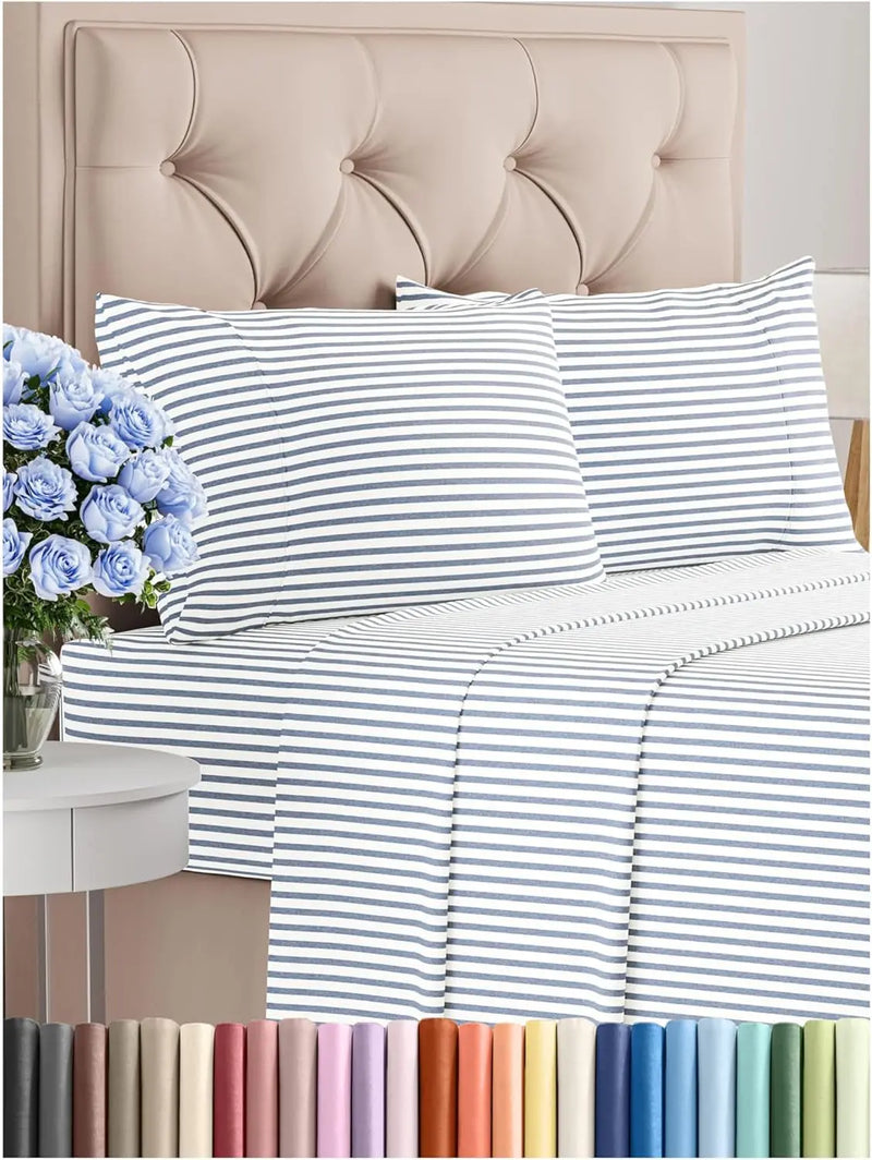 Cal King Size 4 Piece Sheet Set - Comfy Breathable & Cooling Bed Sheets Set - Hotel Luxury Bedding for Women, Men, Kids & Teens - Deep Pockets, Easy-Fit, Soft & Wrinkle Free - Oeko-Tex - Blue Stripes - Puck's