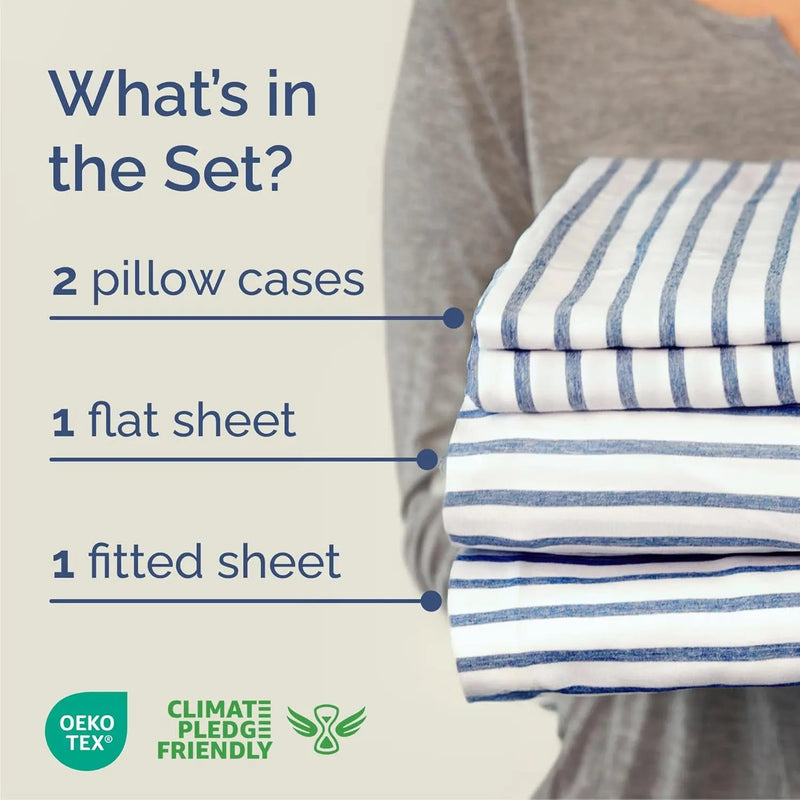 Cal King Size 4 Piece Sheet Set - Comfy Breathable & Cooling Bed Sheets Set - Hotel Luxury Bedding for Women, Men, Kids & Teens - Deep Pockets, Easy-Fit, Soft & Wrinkle Free - Oeko-Tex - Blue Stripes - Puck's