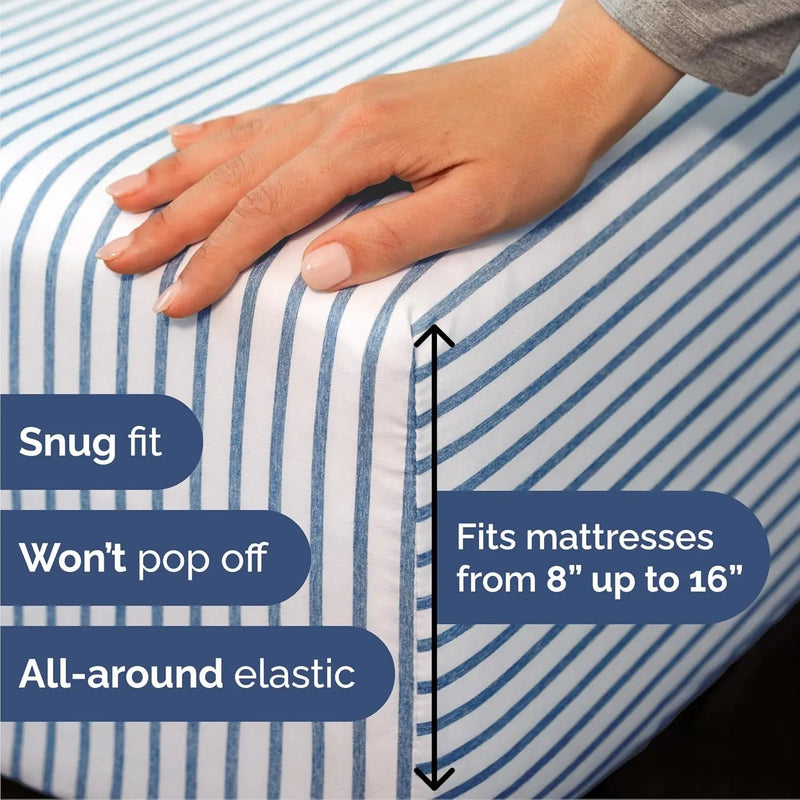 Cal King Size 4 Piece Sheet Set - Comfy Breathable & Cooling Bed Sheets Set - Hotel Luxury Bedding for Women, Men, Kids & Teens - Deep Pockets, Easy-Fit, Soft & Wrinkle Free - Oeko-Tex - Blue Stripes - Puck's