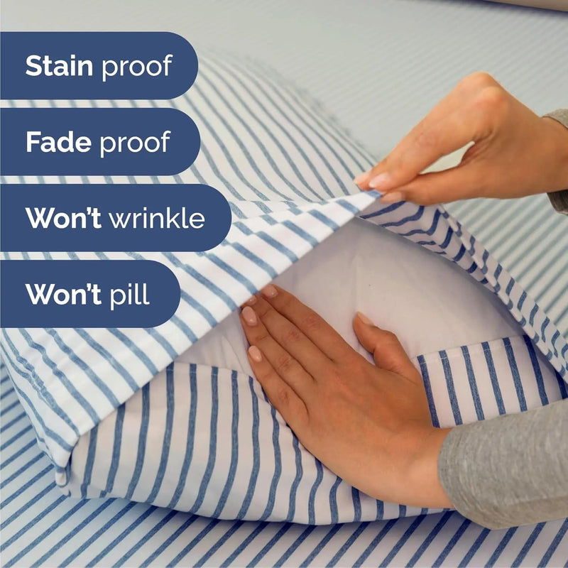 Cal King Size 4 Piece Sheet Set - Comfy Breathable & Cooling Bed Sheets Set - Hotel Luxury Bedding for Women, Men, Kids & Teens - Deep Pockets, Easy-Fit, Soft & Wrinkle Free - Oeko-Tex - Blue Stripes - Puck's