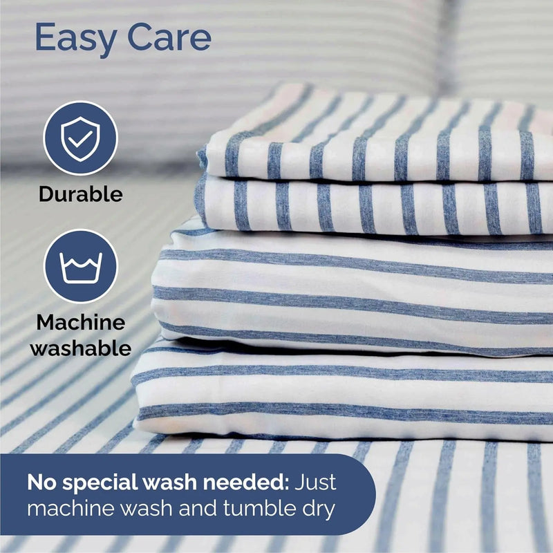 Cal King Size 4 Piece Sheet Set - Comfy Breathable & Cooling Bed Sheets Set - Hotel Luxury Bedding for Women, Men, Kids & Teens - Deep Pockets, Easy-Fit, Soft & Wrinkle Free - Oeko-Tex - Blue Stripes - Puck's