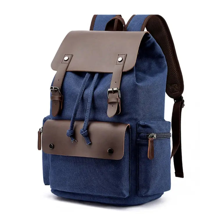 Canvas Leisure Backpack Computer Bag Student School Bag(Navy) - Puck's
