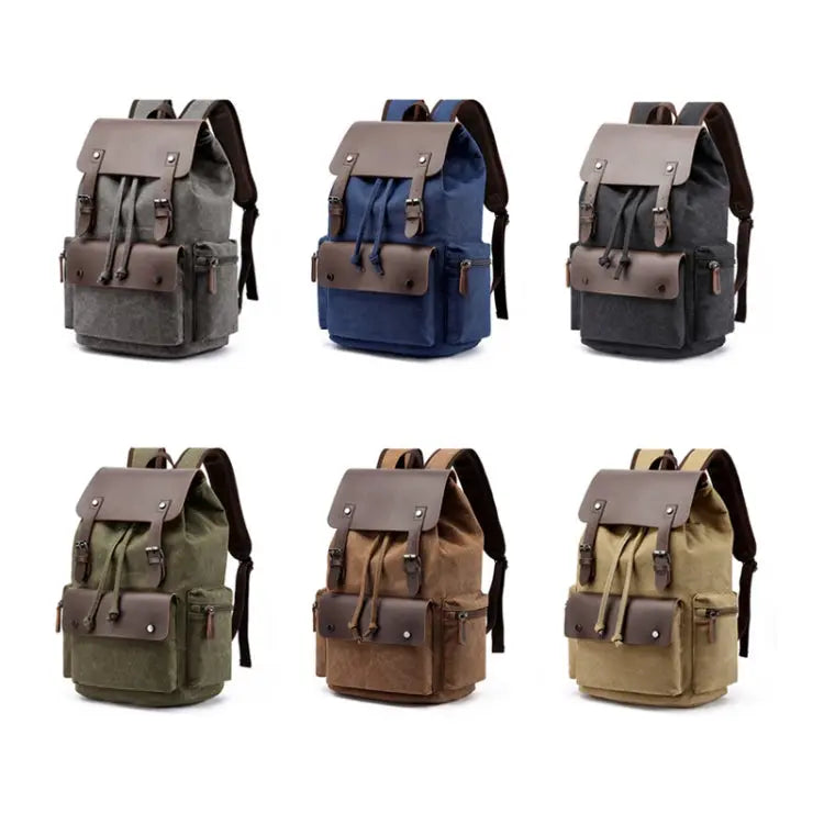 Canvas Leisure Backpack Computer Bag Student School Bag(Navy) - Puck's