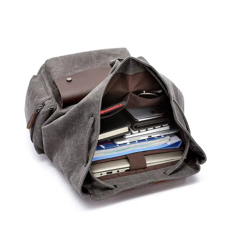 Canvas Leisure Backpack Computer Bag Student School Bag(Navy) - Puck's
