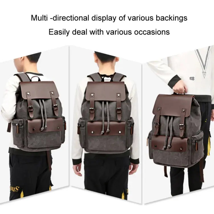 Canvas Leisure Backpack Computer Bag Student School Bag(Navy) - Puck's