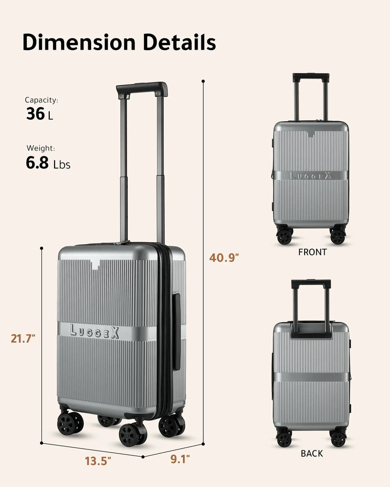 Carry on Luggage 22X14X9 Airline Approved, PC Hardshell Expandable Luggage with Bigger Wheels - Puck's