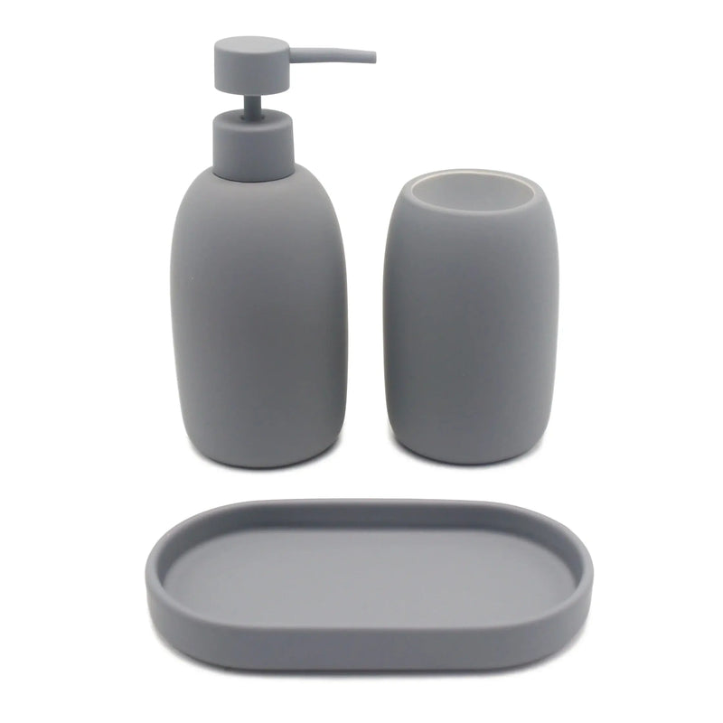 Ceramic Stoneware Bath Accessories 3-Piece Set, Grey - Puck's
