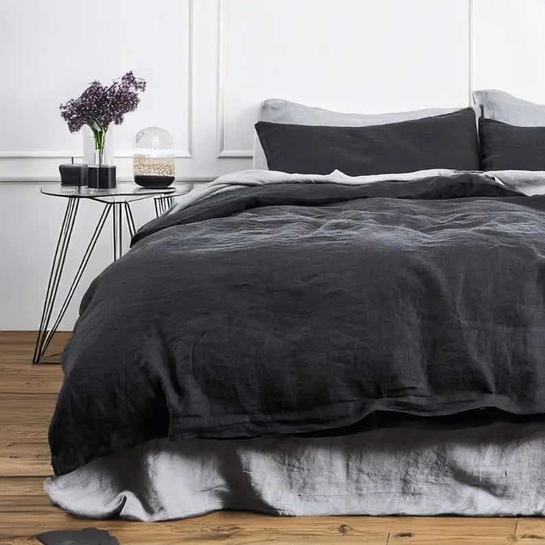 Charcoal Black - 100% Pure Linen | Linen Cotton Mix | 3 Piece Duvet - Puck's