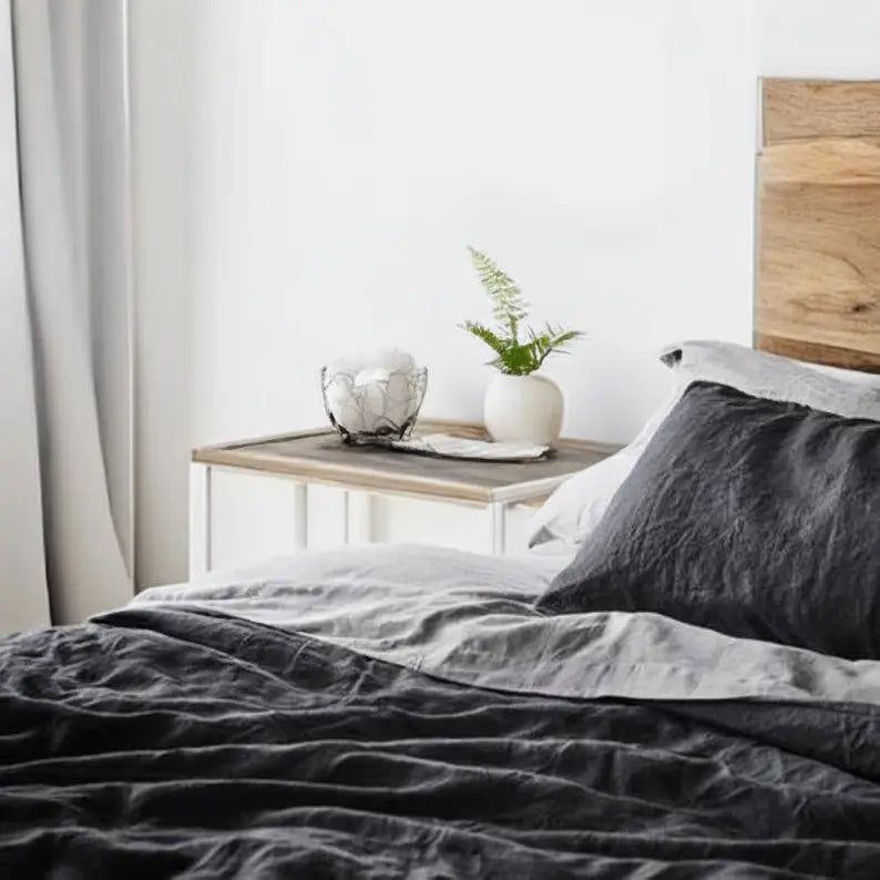 Charcoal Black - 100% Pure Linen | Linen Cotton Mix | 3 Piece Duvet - Puck's