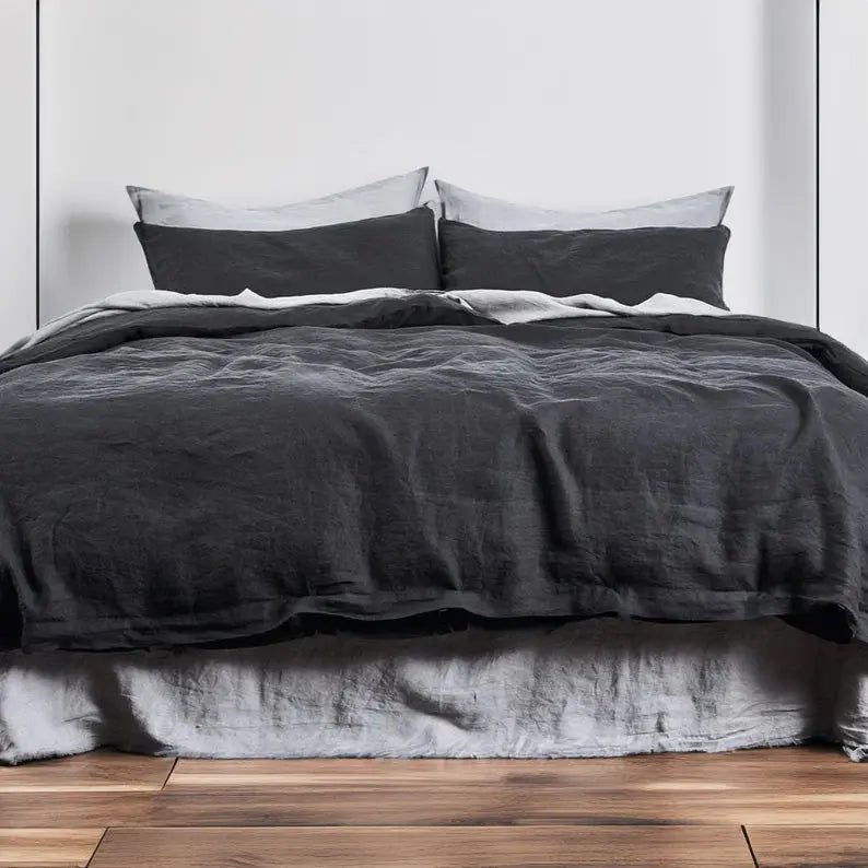 Charcoal Black - 100% Pure Linen | Linen Cotton Mix | 3 Piece Duvet - Puck's