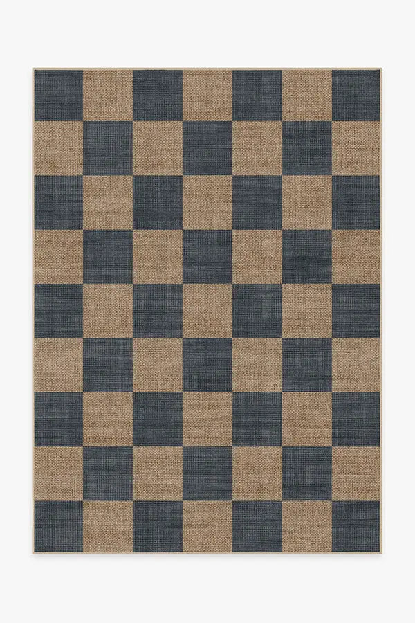 Checkerboard Soft Navy Re-Jute Rug - Puck's